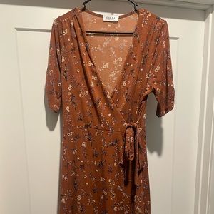 Rust Floral Wrap Dress
